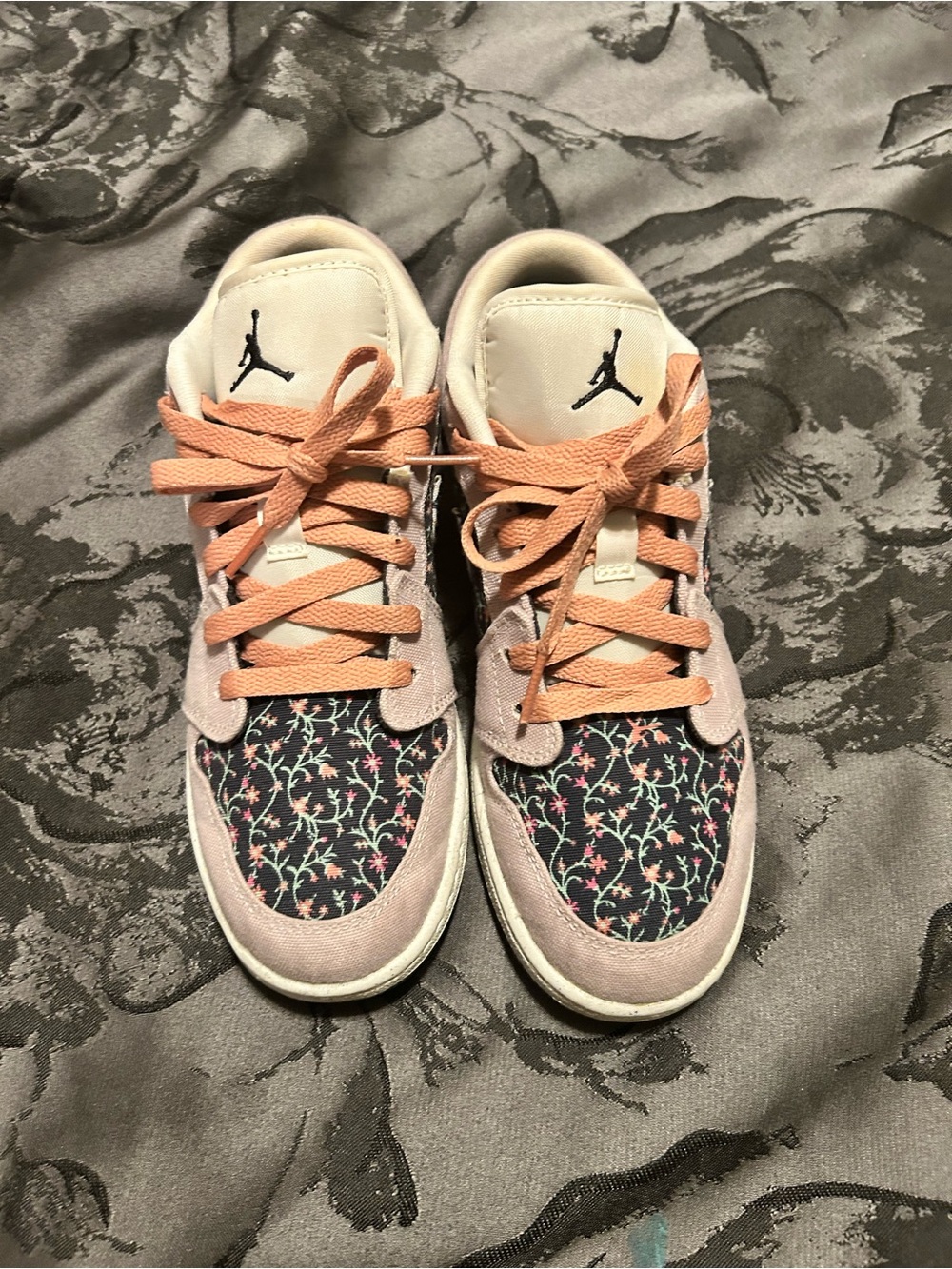 Nike Air Jordan Low-Top Sneakers in Peach, Black, and Pink Floral